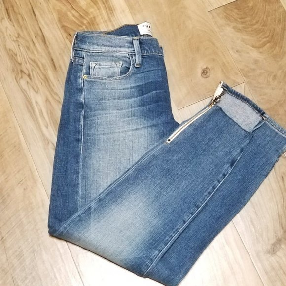 FRAME Le Garcon Low Rise Boyfriend Blue Jeans 23 Womens Slim Straight Step Ankle - Picture 2 of 12
